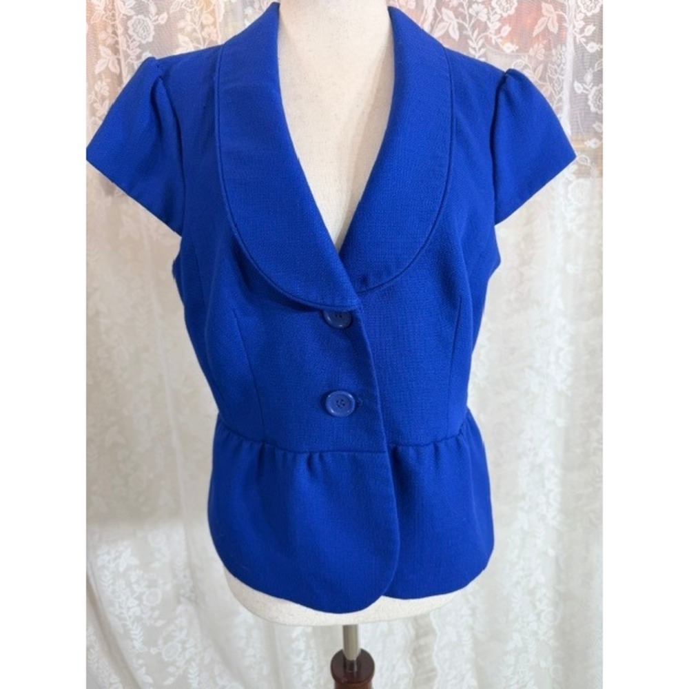 The Limited Royal Blue Short Sleeve Peplum Blazer Shawl Collar Size M
